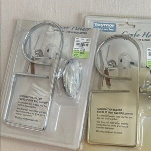 2 Chrome Combination Holders for Flat Iron and Hair Dryer - Silver